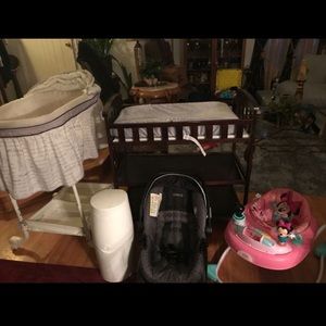 Bassinet, diapergenie, car seat, walker,change tbl